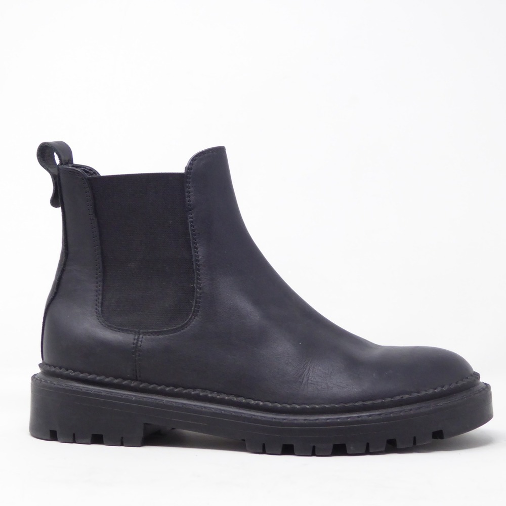 AGL Women Chunky Beat Chelsea Boots Black Leather Lug Sole Size 36EU - 6US